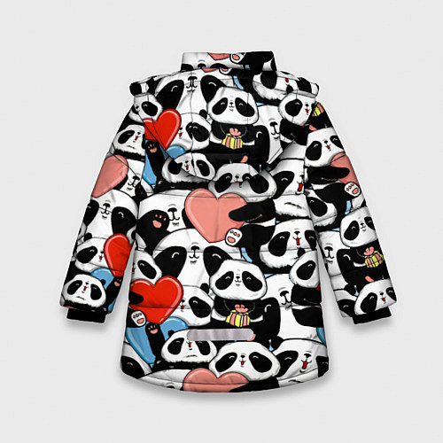 Зимняя куртка для девочки Панды с сердечками / 3D-Черный – фото 2