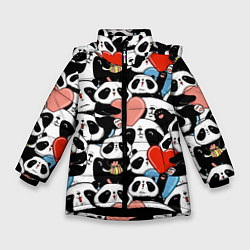 Зимняя куртка для девочки Панды с сердечками