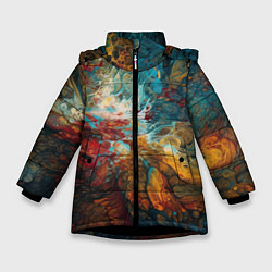 Куртка зимняя для девочки Яркий флюид арт, цвет: 3D-черный