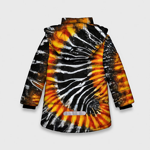 Зимняя куртка для девочки Tie dye - тай дай в черно белую полоску / 3D-Черный – фото 2