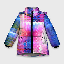 Куртка зимняя для девочки Абстрактные линии сайфай, цвет: 3D-светло-серый