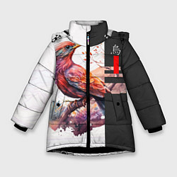 Куртка зимняя для девочки Птичка на ветке, цвет: 3D-черный