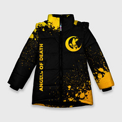 Куртка зимняя для девочки Angels of Death - gold gradient: надпись, символ, цвет: 3D-черный