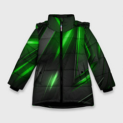 Куртка зимняя для девочки Черные пластины с зеленым свечением, цвет: 3D-черный