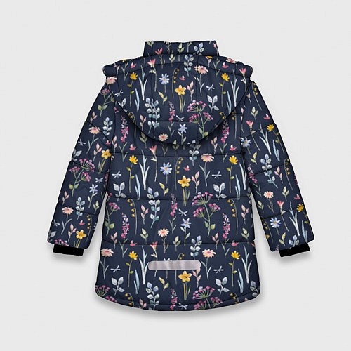 Зимняя куртка для девочки Акварельная цветочная полянка / 3D-Черный – фото 2