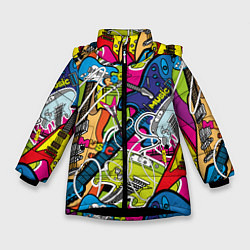 Зимняя куртка для девочки Guitars - pop art pattern