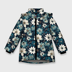 Куртка зимняя для девочки Узор из весенних цветочков, цвет: 3D-светло-серый