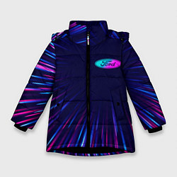 Куртка зимняя для девочки Ford neon speed lines, цвет: 3D-черный