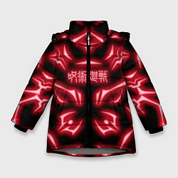 Куртка зимняя для девочки Магическая битва светящиеся Знаки Сукуны, цвет: 3D-светло-серый