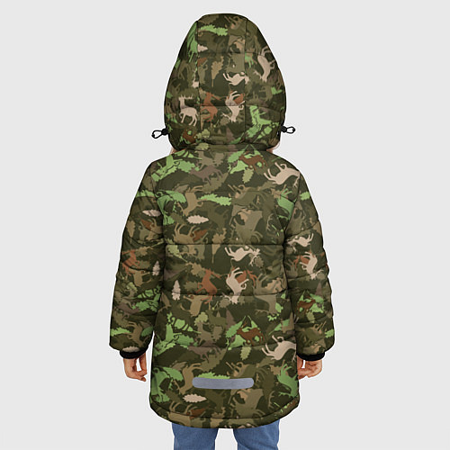 Зимняя куртка для девочки Олени и дубовые листья - камуфляж / 3D-Светло-серый – фото 4