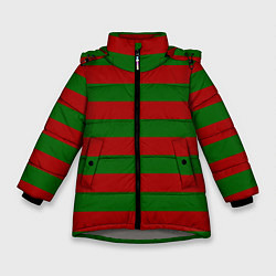 Куртка зимняя для девочки Красно-зеленые полоски, цвет: 3D-светло-серый