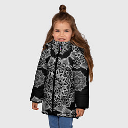 Куртка зимняя для девочки Мандала на черном фоне, цвет: 3D-черный — фото 2
