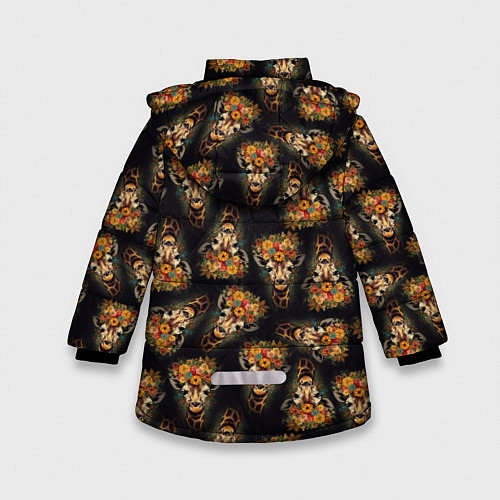 Зимняя куртка для девочки Паттерн жираф с цветами: арт нейросети / 3D-Черный – фото 2