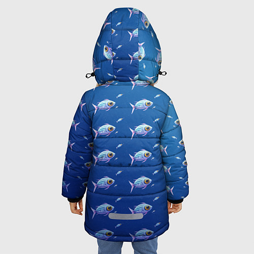 Зимняя куртка для девочки Subnautica паттерн с рыбками / 3D-Красный – фото 4