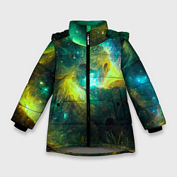 Куртка зимняя для девочки Небула в космосе в зеленых тонах - нейронная сеть, цвет: 3D-светло-серый