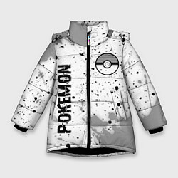 Куртка зимняя для девочки Pokemon glitch на светлом фоне: надпись, символ, цвет: 3D-черный