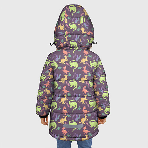 Зимняя куртка для девочки Динозавры паттерн / 3D-Красный – фото 4