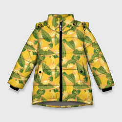 Куртка зимняя для девочки Летний паттерн с ананасами, цвет: 3D-светло-серый