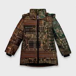 Куртка зимняя для девочки Старая печатная плата, цвет: 3D-черный