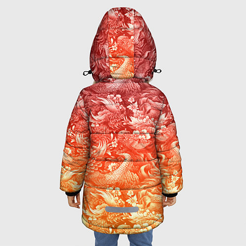 Зимняя куртка для девочки Огненная татуировка с элементами дракона / 3D-Красный – фото 4