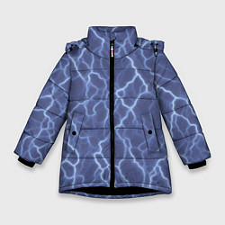 Куртка зимняя для девочки Электрический разряд на голубом фоне, цвет: 3D-черный