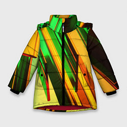 Куртка зимняя для девочки Зелёные и оранжевые пластины, цвет: 3D-красный