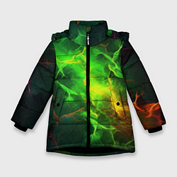 Куртка зимняя для девочки Зеленое свечение молния, цвет: 3D-черный