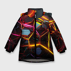Куртка зимняя для девочки Неоновые трубки абстракция, цвет: 3D-светло-серый