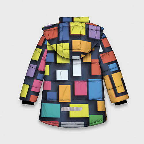Зимняя куртка для девочки Тетрис цветные кубики / 3D-Черный – фото 2