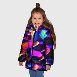 Куртка зимняя для девочки Бензиновые неоновые кристаллы, цвет: 3D-светло-серый — фото 2