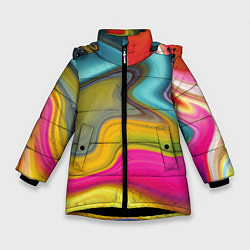 Куртка зимняя для девочки Волны цвета, цвет: 3D-черный