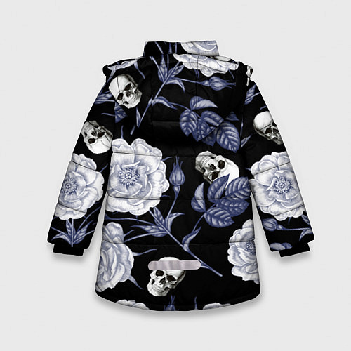 Зимняя куртка для девочки Черепа с розами / 3D-Черный – фото 2