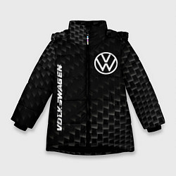 Куртка зимняя для девочки Volkswagen карбоновый фон, цвет: 3D-черный