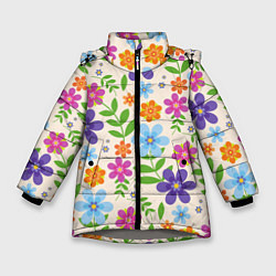 Куртка зимняя для девочки Цветочное царство, цвет: 3D-светло-серый
