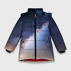 Куртка зимняя для девочки Звёздное небо и горы, цвет: 3D-красный