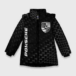 Куртка зимняя для девочки Porsche карбоновый фон, цвет: 3D-черный