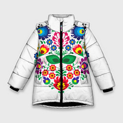 Куртка зимняя для девочки Сердце цветочное, цвет: 3D-черный