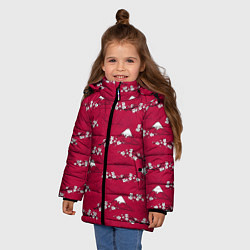 Куртка зимняя для девочки Японский паттерн - цветение сакуры, цвет: 3D-красный — фото 2