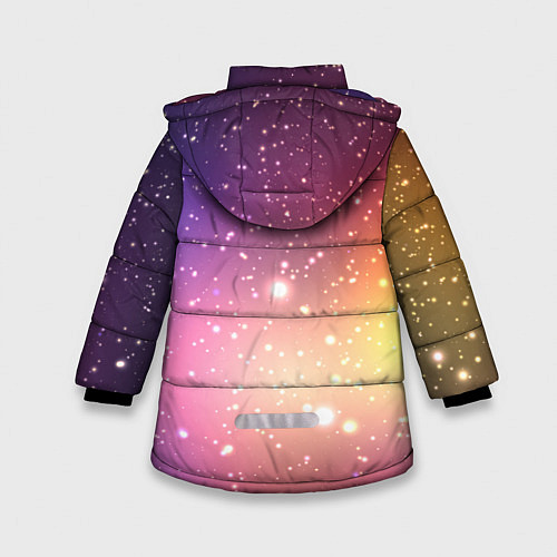 Зимняя куртка для девочки Желто фиолетовое свечение и звезды / 3D-Черный – фото 2