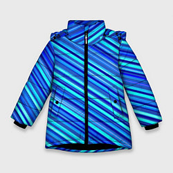 Куртка зимняя для девочки Сине голубые узорчатые полосы, цвет: 3D-черный