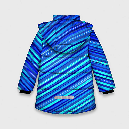 Зимняя куртка для девочки Сине голубые узорчатые полосы / 3D-Светло-серый – фото 2