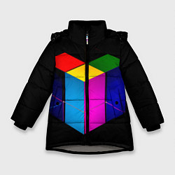 Куртка зимняя для девочки Многосторонний цветной куб, цвет: 3D-светло-серый