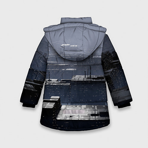 Зимняя куртка для девочки Тёмный металлический город будущего / 3D-Черный – фото 2