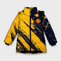 Куртка зимняя для девочки ФК Манчестер Юнайтед эмблема, цвет: 3D-черный