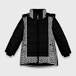 Куртка зимняя для девочки Египетский орнамент на черном фоне, цвет: 3D-черный
