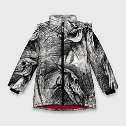 Куртка зимняя для девочки Черепа лошадей - эскиз, цвет: 3D-красный