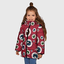 Куртка зимняя для девочки Множество жутких глаз, цвет: 3D-красный — фото 2