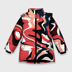 Куртка зимняя для девочки Абстракция кривые линии черно-красный, цвет: 3D-черный