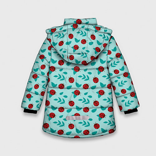 Зимняя куртка для девочки Паттерн листья и божьи коровки / 3D-Черный – фото 2