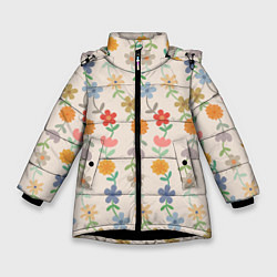 Куртка зимняя для девочки Flowers life, цвет: 3D-черный